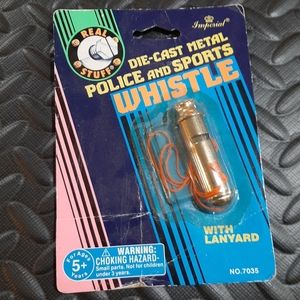 Imperial vintage die-cast metal police and sports whistle with lanyard
